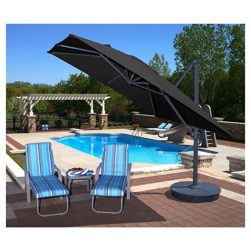 Island Umbrella Santorini II 10' Square Cantilever Umbrella in Black Sunbrella