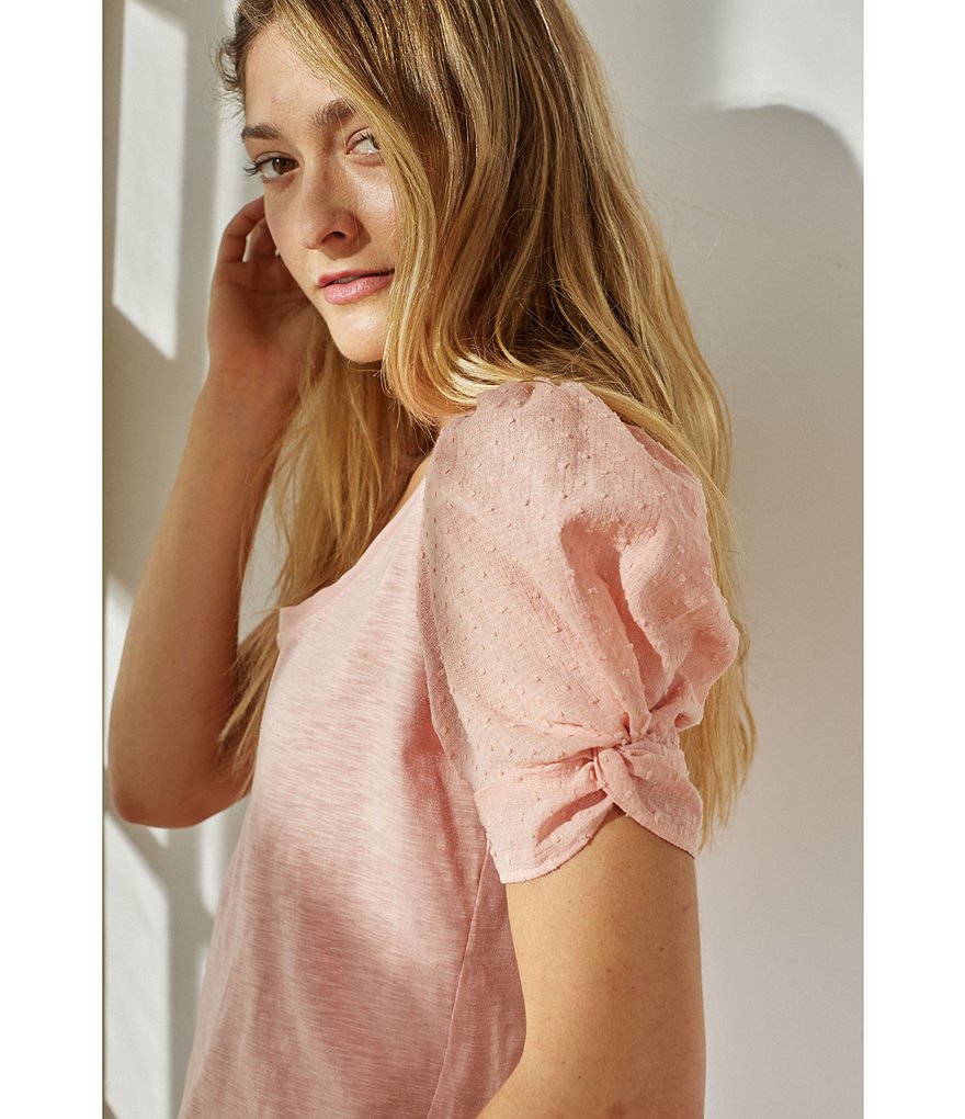 Shabby Chic Slub Knit Scoop Neck Puff Sleeve Zia Top