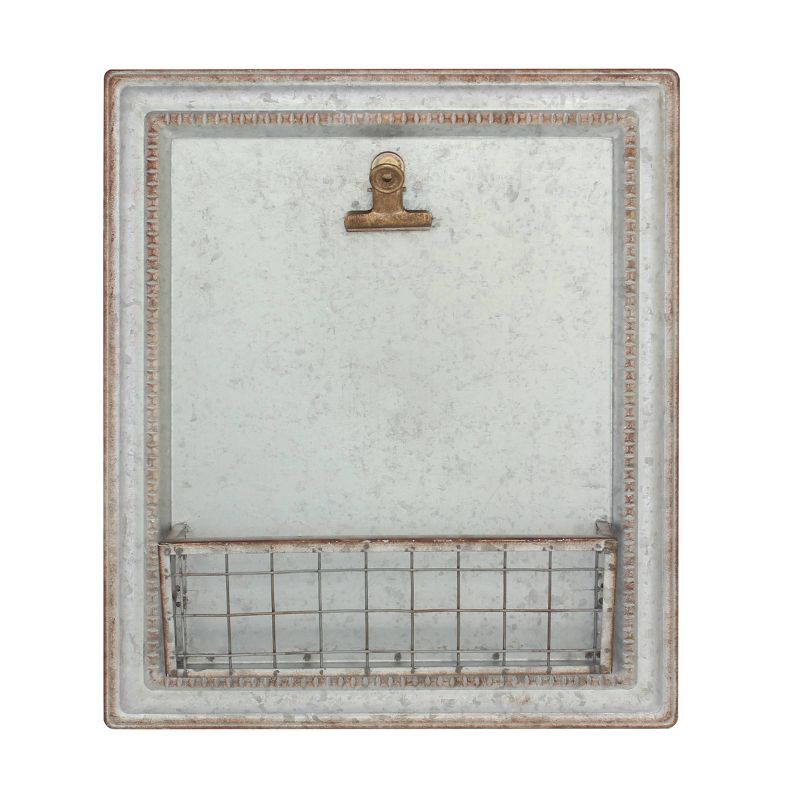 15.2" x 13.2" Rustic Galvanized Metal Magnetic Memo Board Silver - Stonebriar Collection