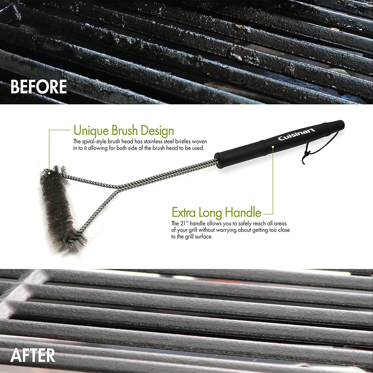 Cuisinart Tri-Wire Grill Cleaning Brush, 21-Inch, Black/Silver