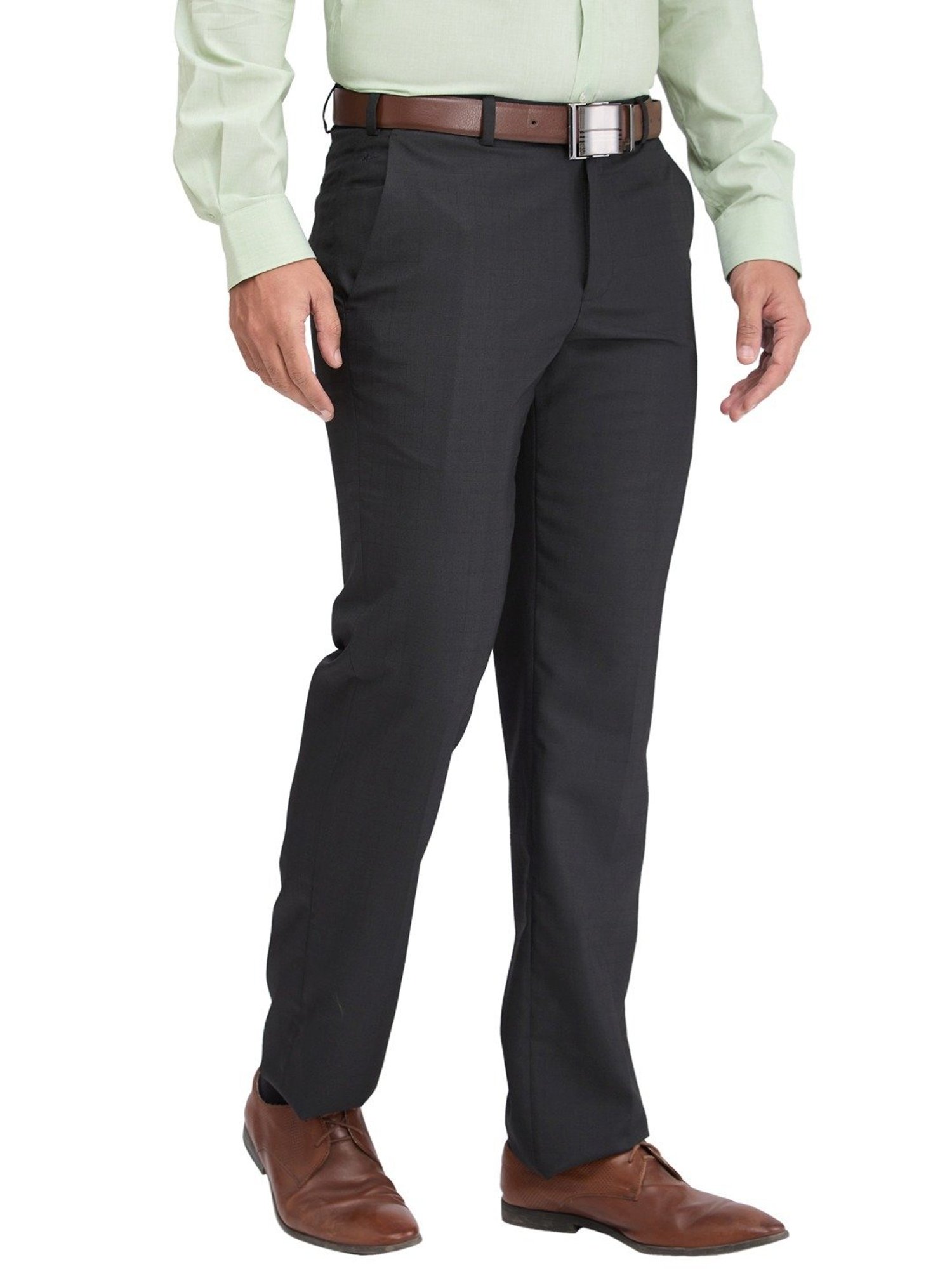 Park Avenue Black Regular Fit Checks Trousers