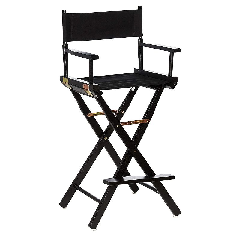 Casual Home Portable Bar Height Directors Chair with Wood Frame, Canvas Seat and Back, and Removable Footrest, Black