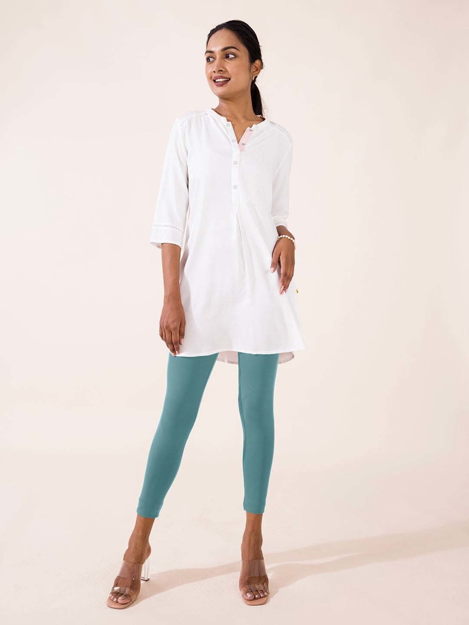 Go Colors! Ocean Green Cotton Crop Leggings