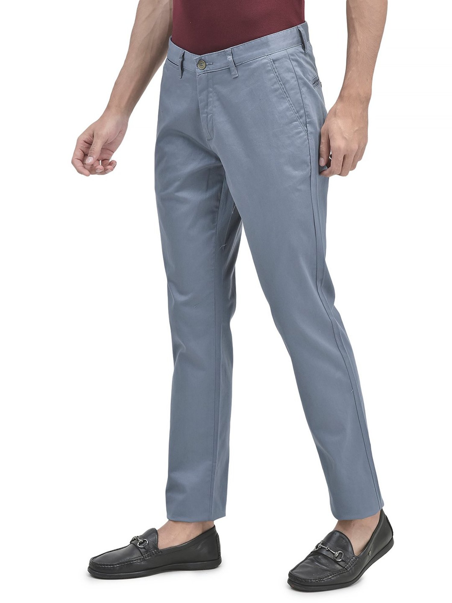 Woodland Light Blue Regular Fit Flat Front Trousers