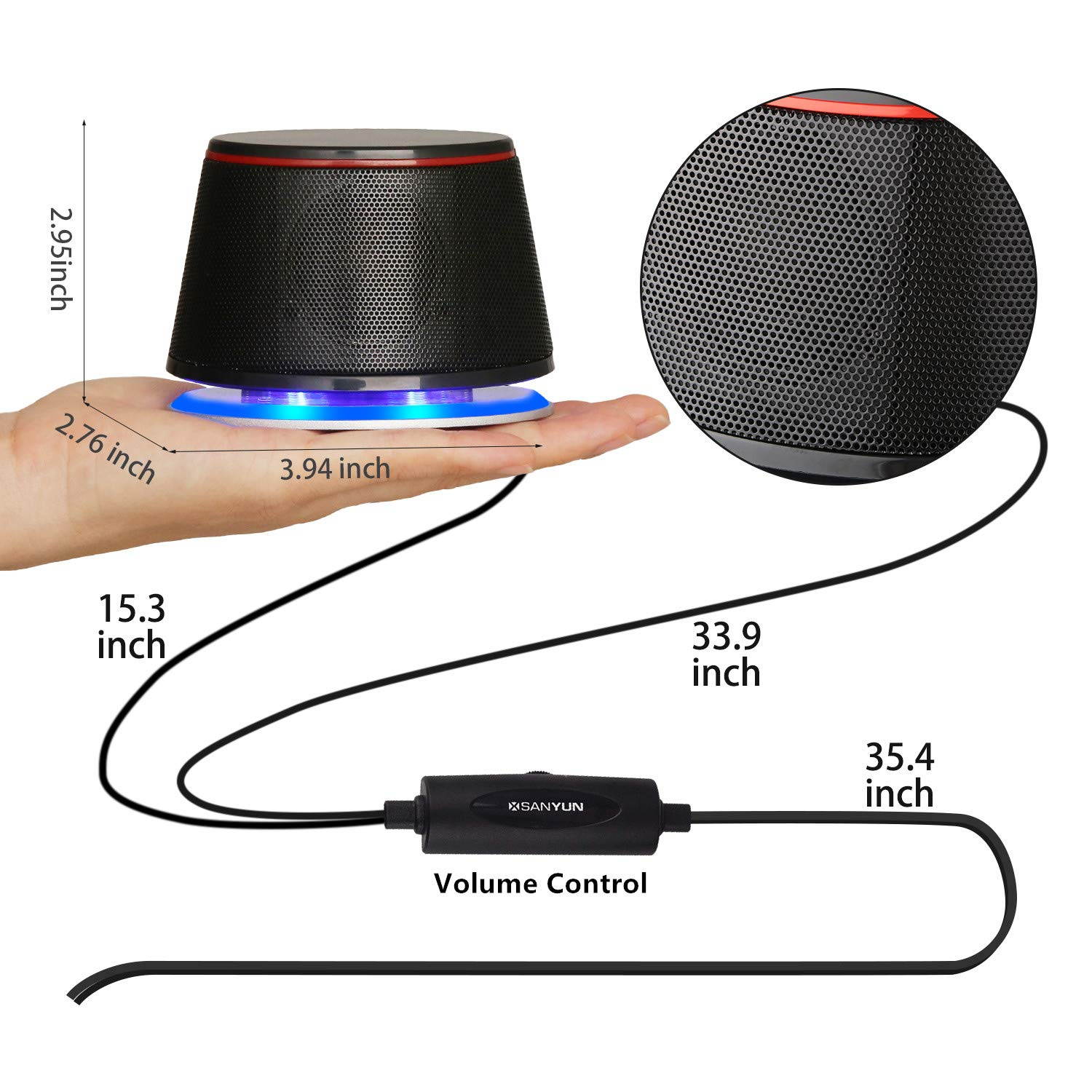 Sanyun SW102 Computer Speakers, 5Wx2, Deep Bass in Small Body, Stereo 2.0 USB Powered 3.5mm Aux Multimedia Speakers, Built-in Bottom Bass Radiators, PC Laptop Desktop Speakers, Black