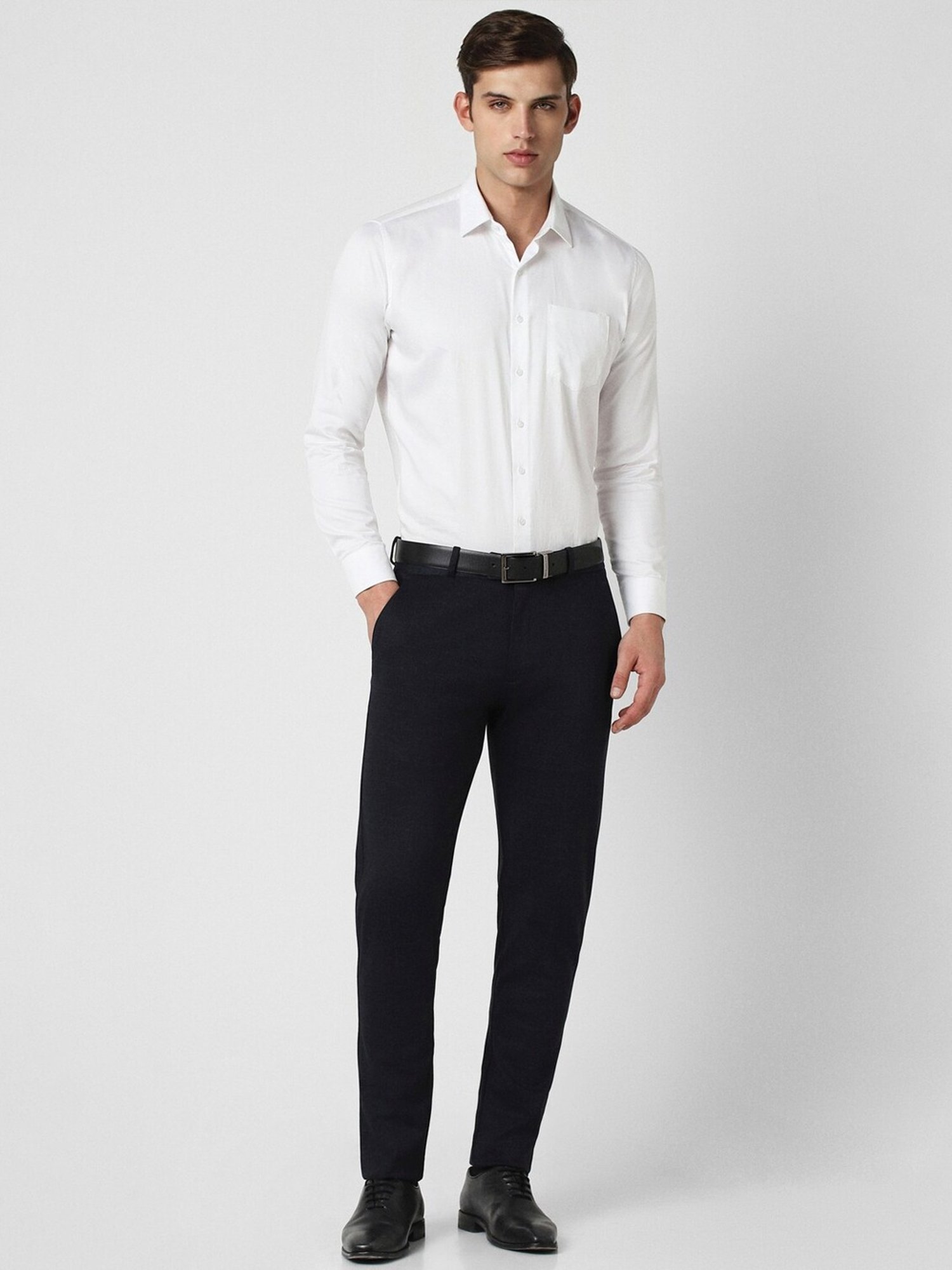 Peter England Black Slim Fit Checks Trousers