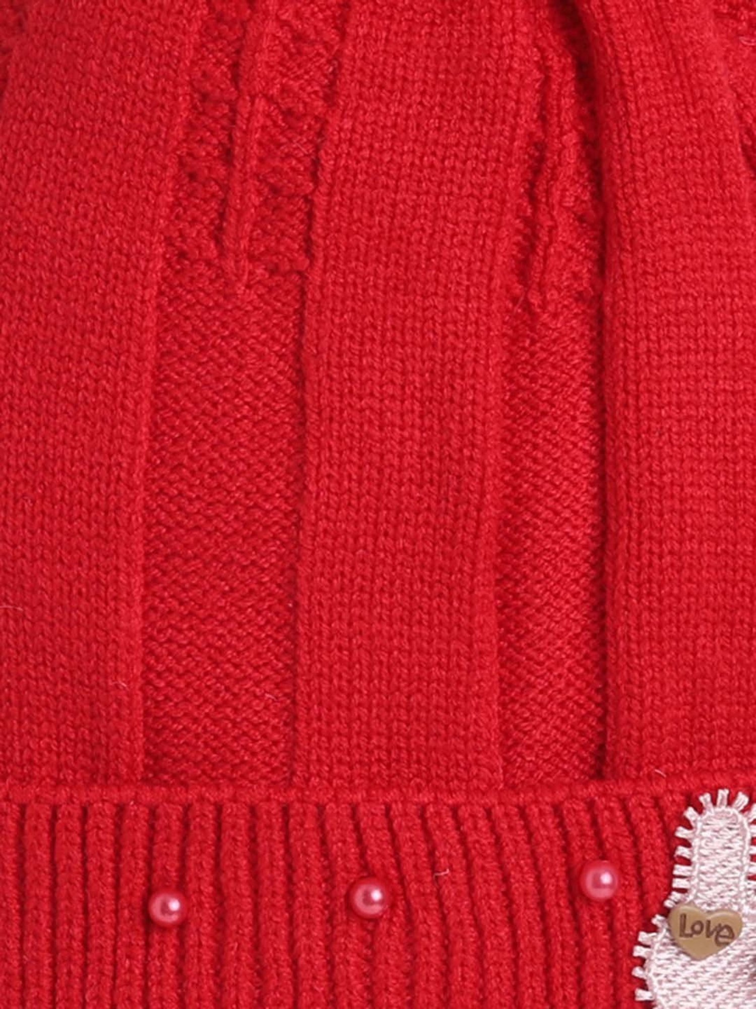 The Magic Wand Kids Red Embellished Winter Cap