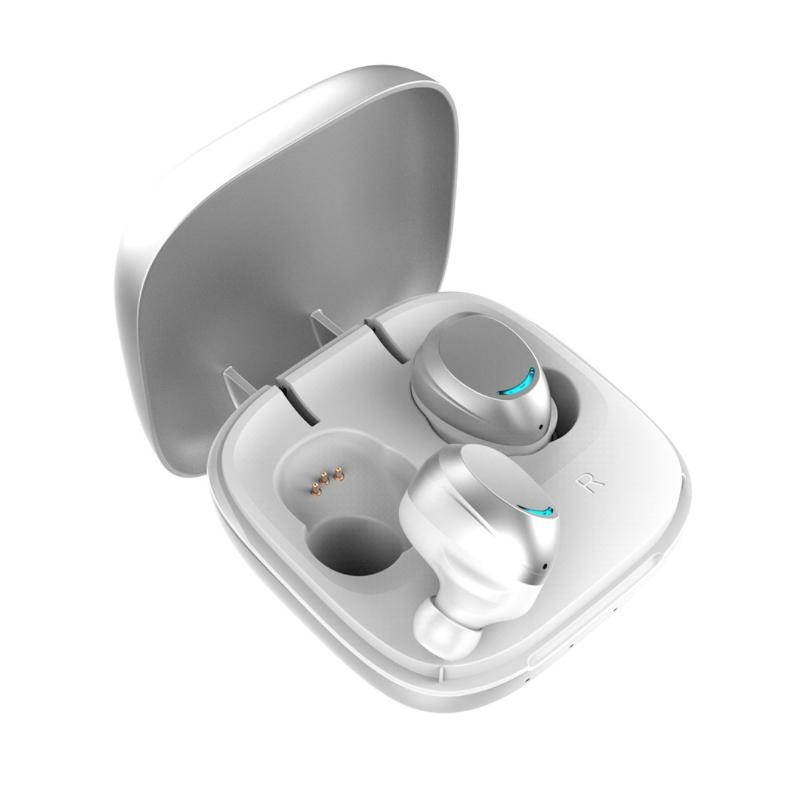 TWS bluetooth 5.0 Binaural Wireless Stereo Earbuds Headphones With Charging Case Double Earpieces - White