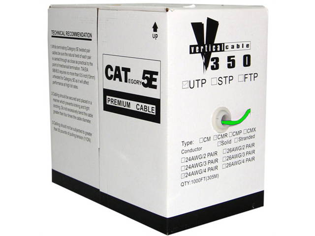 CAT-5E UTP 1000 8-Conductor Bulk Green-PVC Jacket Stranded AWG24 Solid-Bare Copper UL-ETL Cable