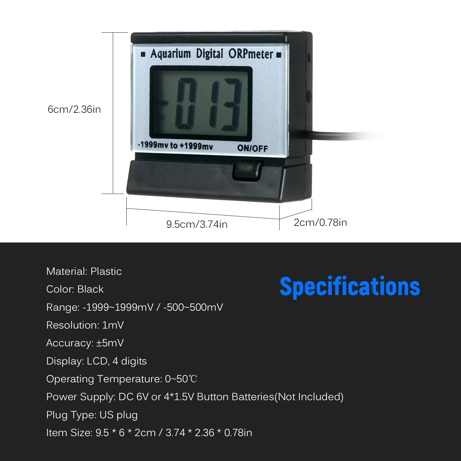 Aquarium Digital ORP Oxidation Reduction Potential Monitor Mini Online ORP Meter ORP Sensor Water Testing Equipment PH Tester