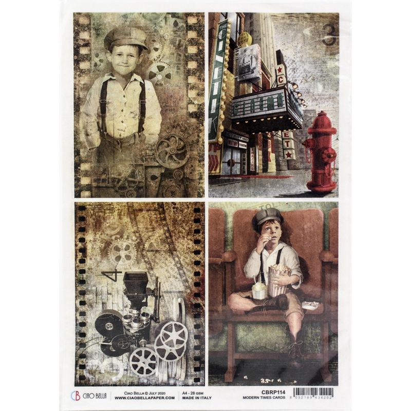 Ciao Bella Rice Paper Sheet A4 5/Pkg-Modern Times Cards