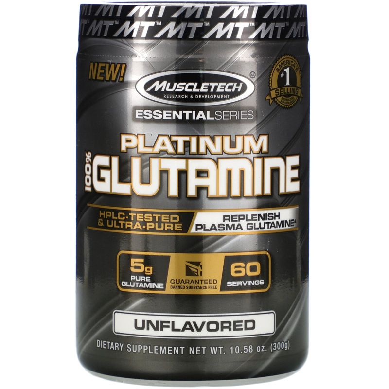 Muscletech Essential Series, Platinum 100% Glutamine, Unflavored, 5 g, 10.58 oz (300 g), Sports Nutrition Supplements, Powder