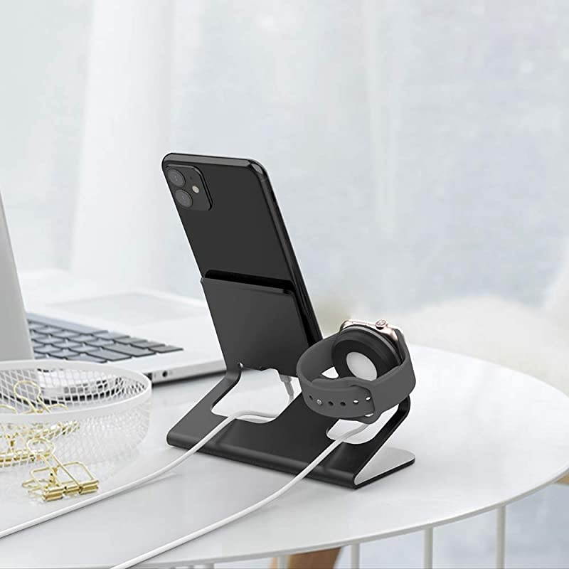 Apple Watch Stand, 2 in 1 Universal Desktop Stand Holder for iPhone and Apple Watch Series 6/5/4/3/2/1(Black)