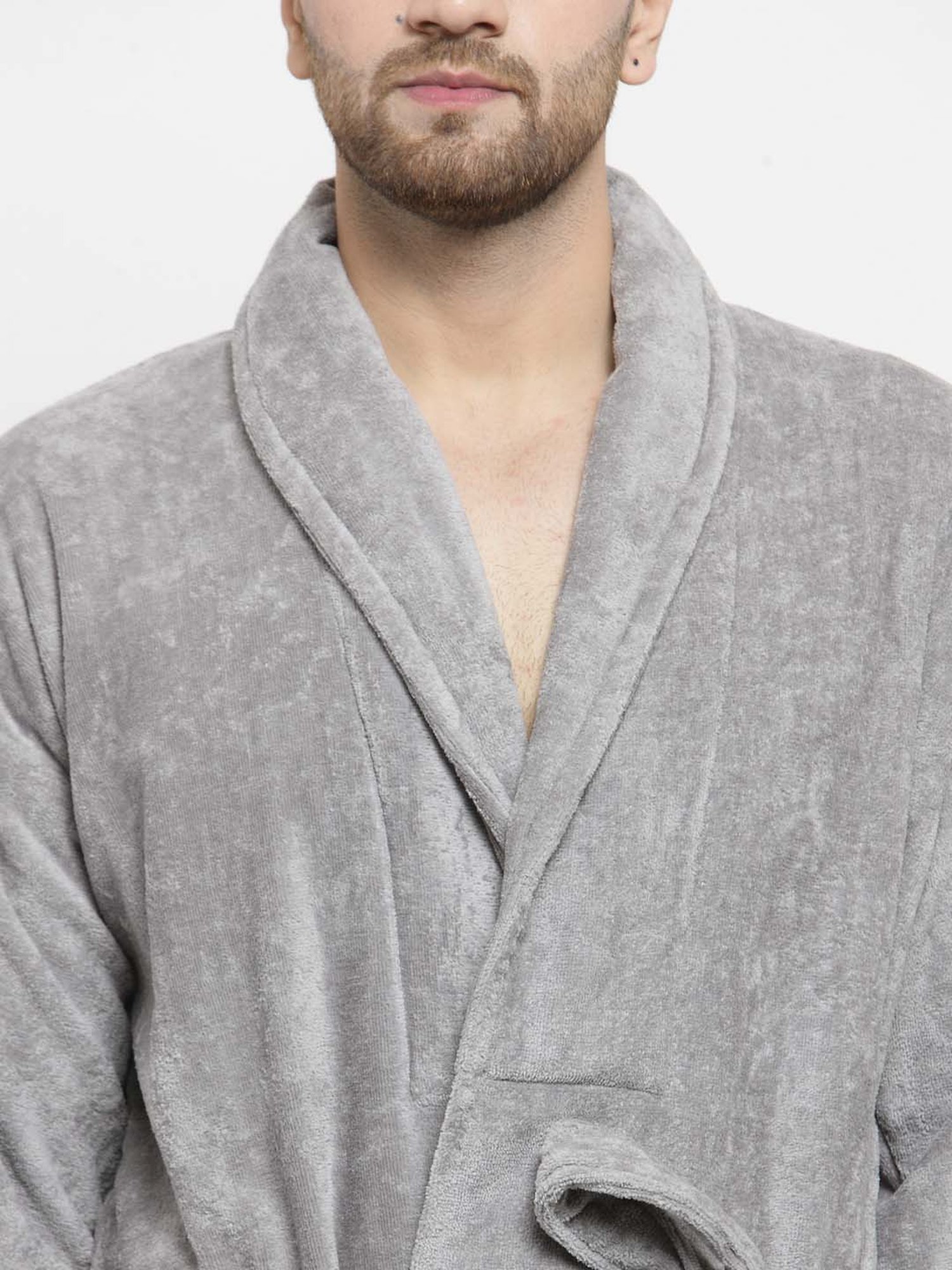 Creeva Everyday Red & Navy 225 GSM Micro Terry Bathrobe with Front Pocket & Kimono Collar