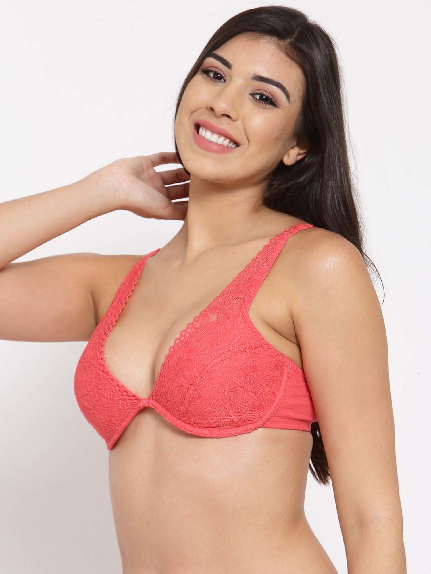 Inner Sense Pink Lace Work Cotton Shaper Bra