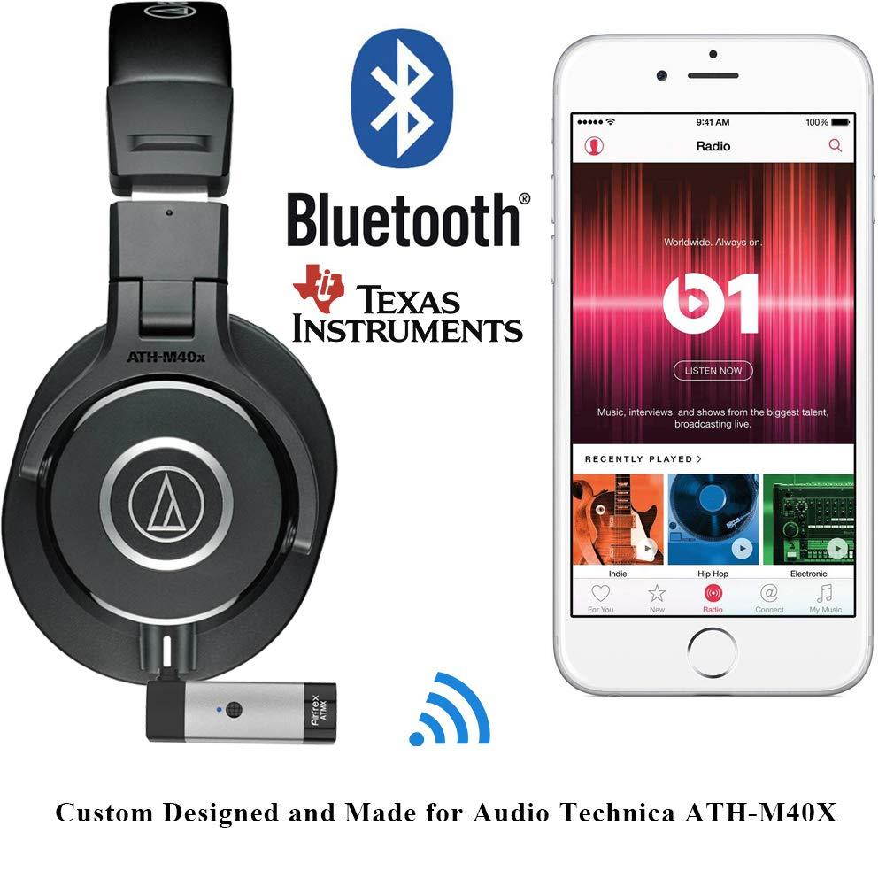Airfrex Wireless Bluetooth Adapter Receiver with Microphone and 2.5mm Jack for Audio Technica ATH-M50X and ATH-M40X and ATH-M70X Headphones, Audio Technica Headphone Cable Cord Replacement Connector
