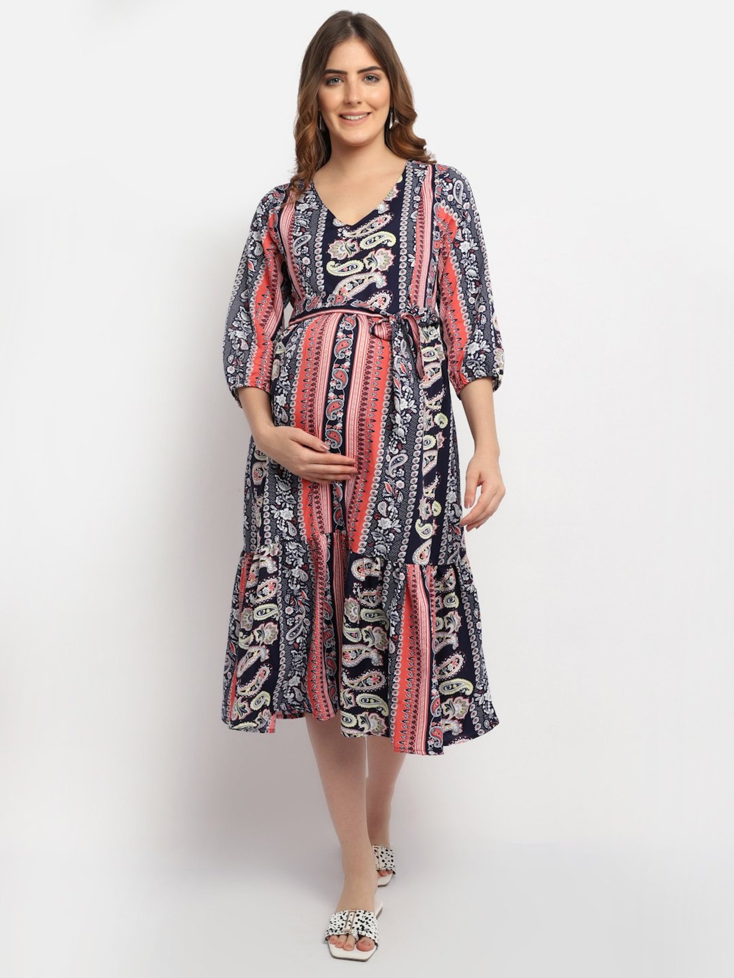 Moms Maternity Navy & Pink Printed Dress