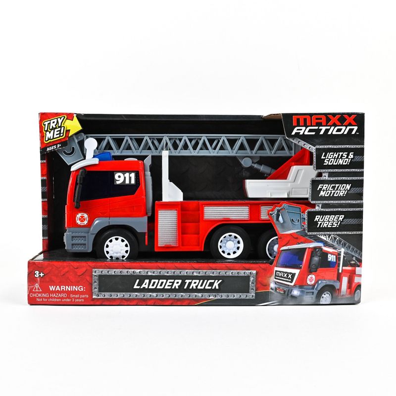 Maxx Action Lights & Sounds Firetruck Vehicle with Extendable Ladder and Friction Motor