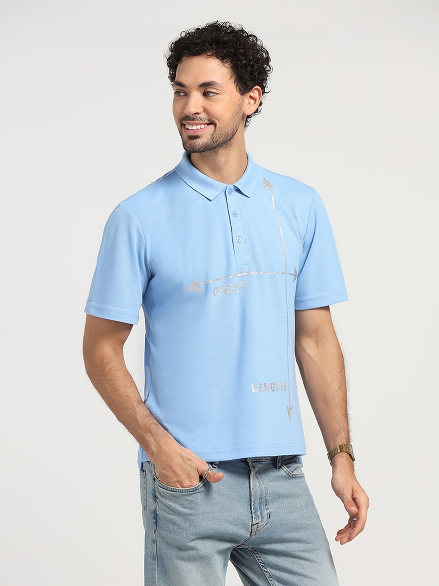 Lela Sky Blue Regular Fit Printed Polo T-Shirt