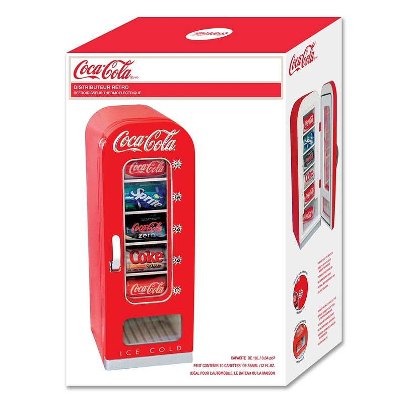 Koolatron CVF18 Coca-Cola Official Design Push Button Vending Machine Mini Fridge Holds 10 Cans
