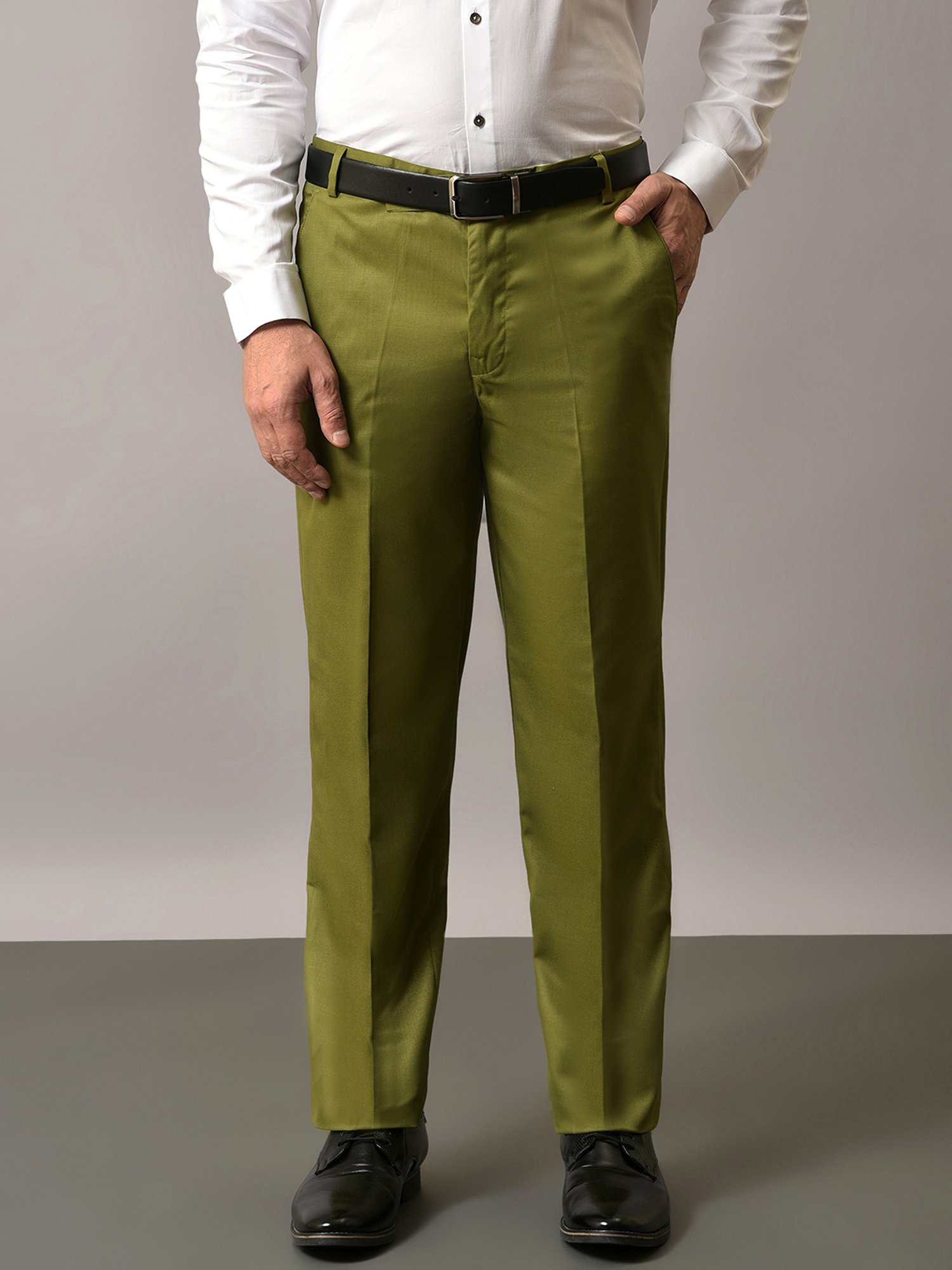 Hangup Green Regular Fit Flat Front Trousers