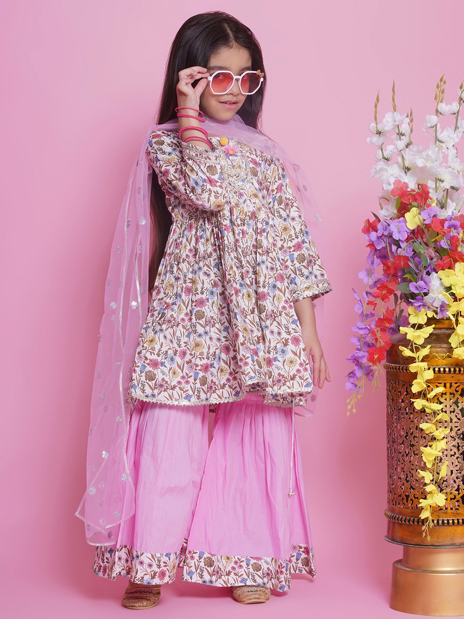 VASTRAMAY Kids Blue & White Cotton Over Dyed Kurta Set