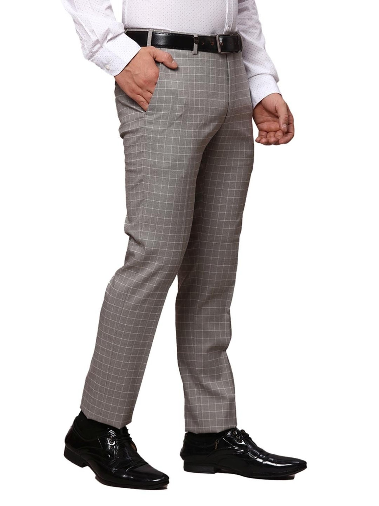 Park Avenue Dark Grey Super Slim Fit Checks Trousers