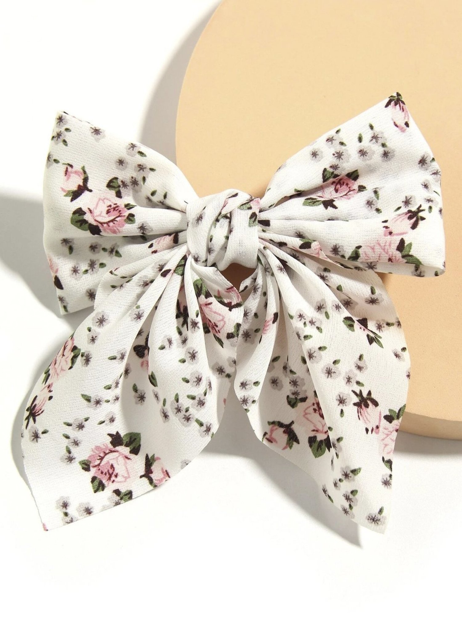 OOMPH White & Pink English Rose Design Large Bow Hair Barrette Clip Stylish Latest