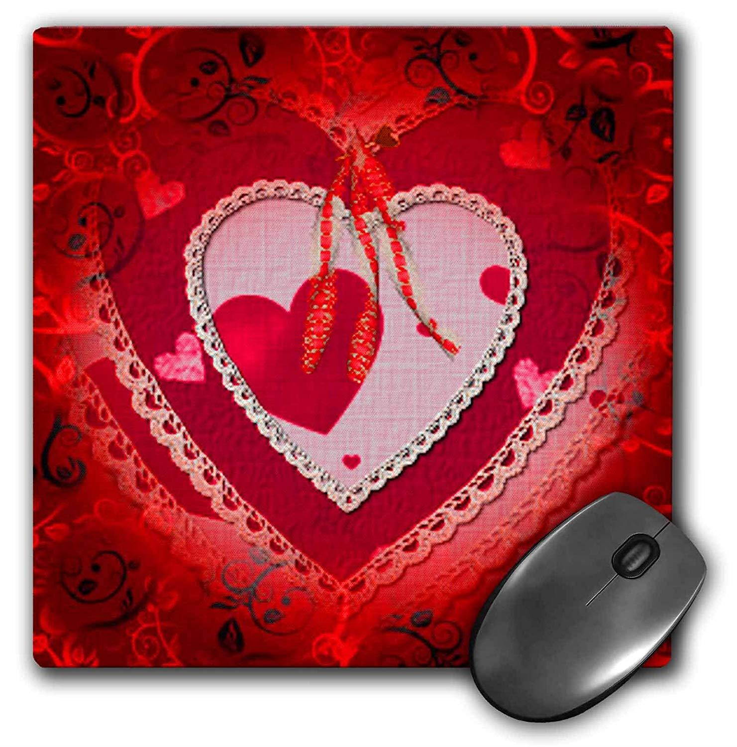 3dRose LLC 8 x 8 x 0.25 Inches Mouse Pad, Pretty Red Gradient and Decorated Paper Heart and Bows (mp_167125_1)