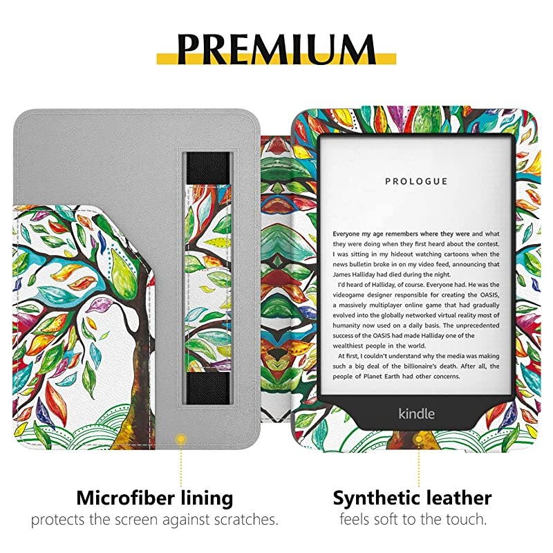 Case Fits AllNew K i n d l e 10th Generation 2019 Release 8th Generation 2016 PU Leather Ultra Lightweight Slim Smart Cover with Hand Strap amp Pocket Auto SleepWake Lucky Tree