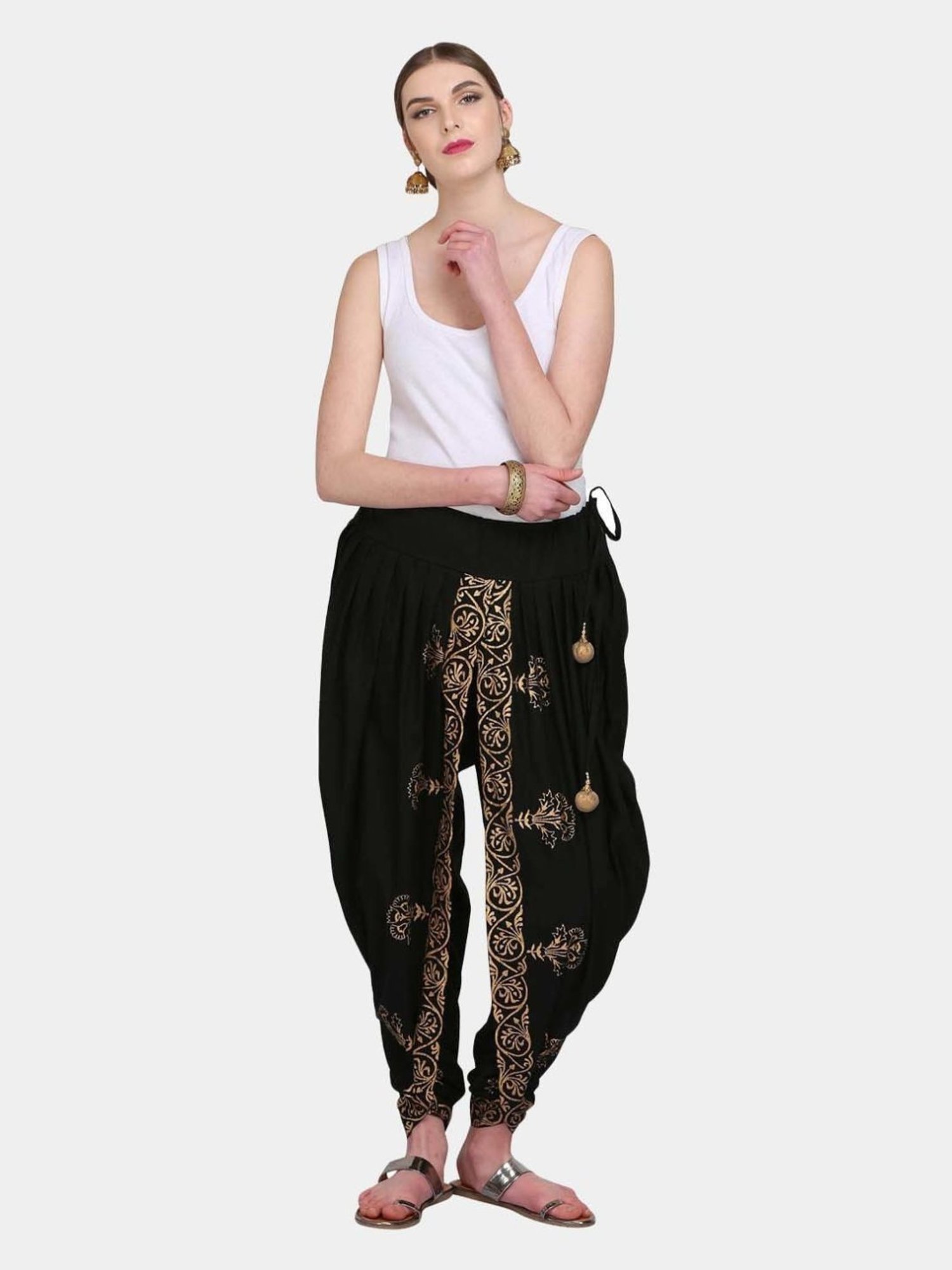 Kaanchie Nanggia Black Cotton Printed Dhoti Pants