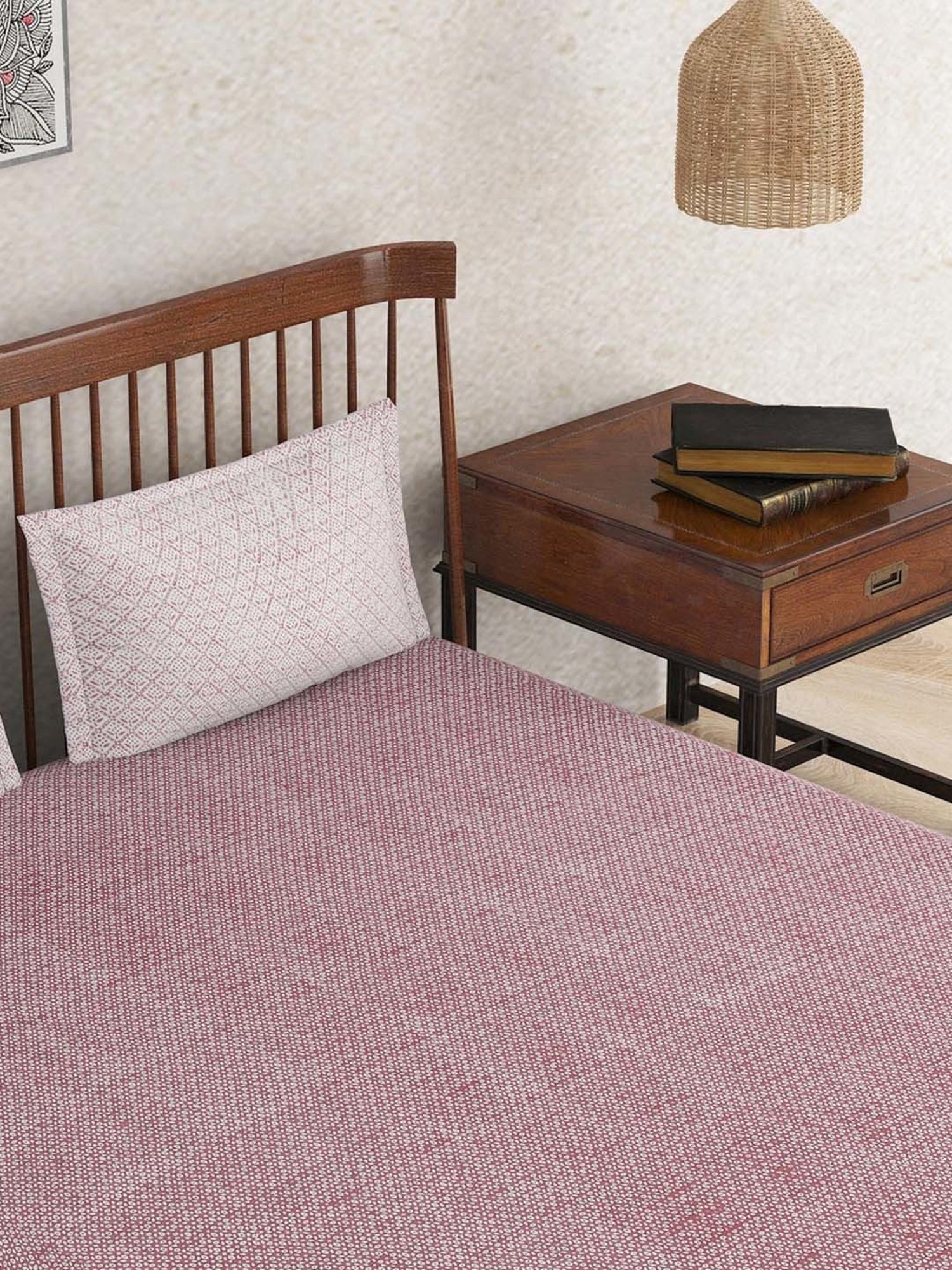 House This Juniper Blue Cotton 600 TC Double Size Bedsheet With Pillow Covers