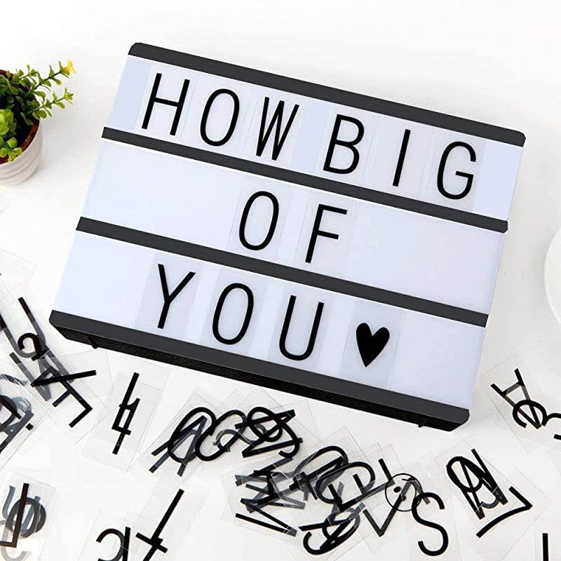 Cinema Light Box DIY LED Cinematic Marquee Sign Light Up Box with Decorative Letters Numbers Symbols Emojis for Festival Birthday Anniversary Wedding Mottoes, A4 Size (Black)