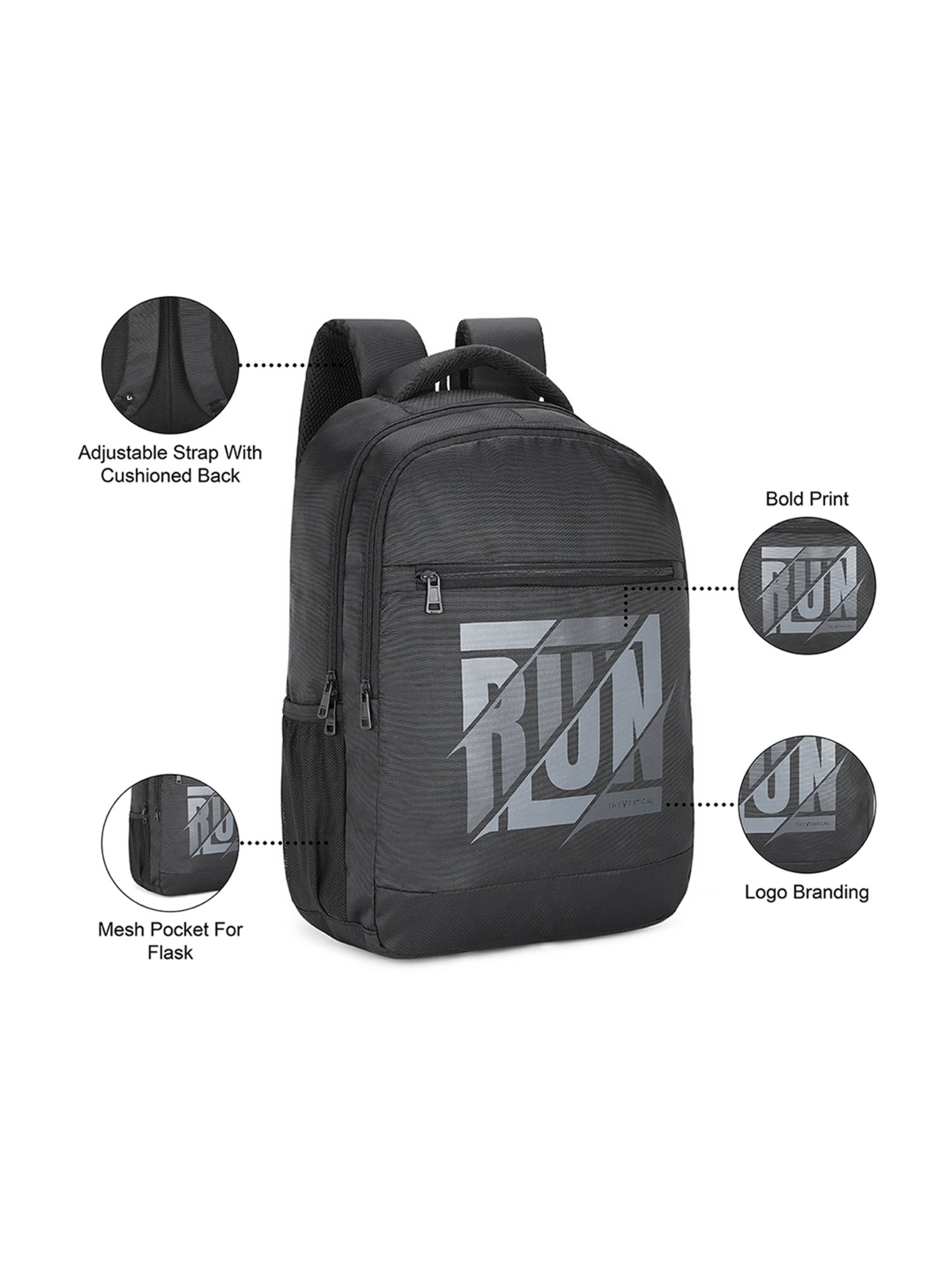 The Vertical Run Devin Black Textured Medium Laptop Backpack