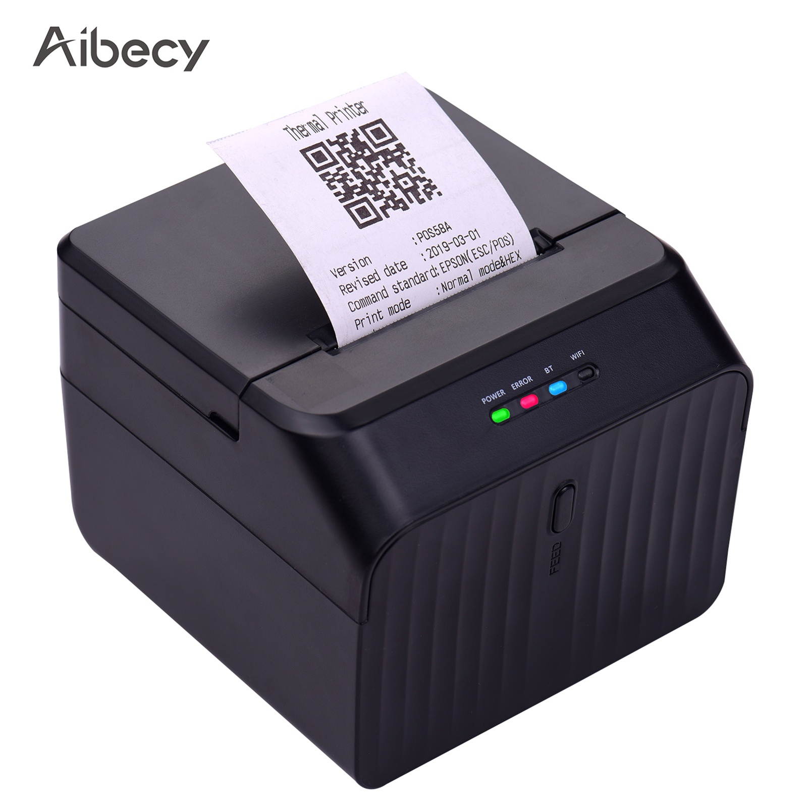 Aibecy Desktop 58mm Thermal Receipt Printer Wired Barcode Printer USB Connection with 2 Rolls Paper Inside Support ESC/POS Command Compatible with Windows Android IOS for Supermarket Store Restaurant