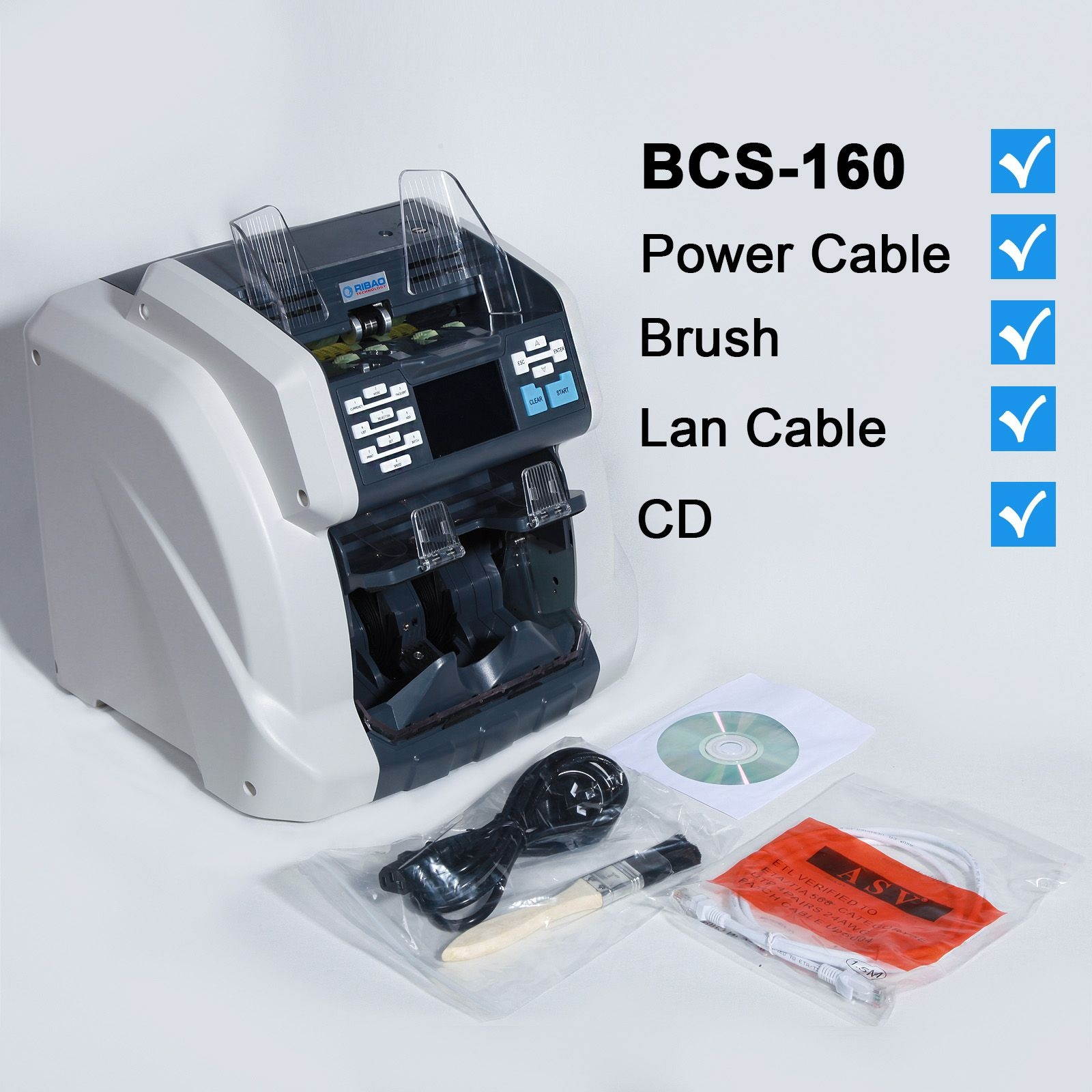 Ribao BCS-160 Two-Pocket Mixed Denomination Money Counter, 2 Year Warranty, Bank Grade Counterfeit Detection Serial Number Record Multi Currency Cash Bill Counter & Sorter