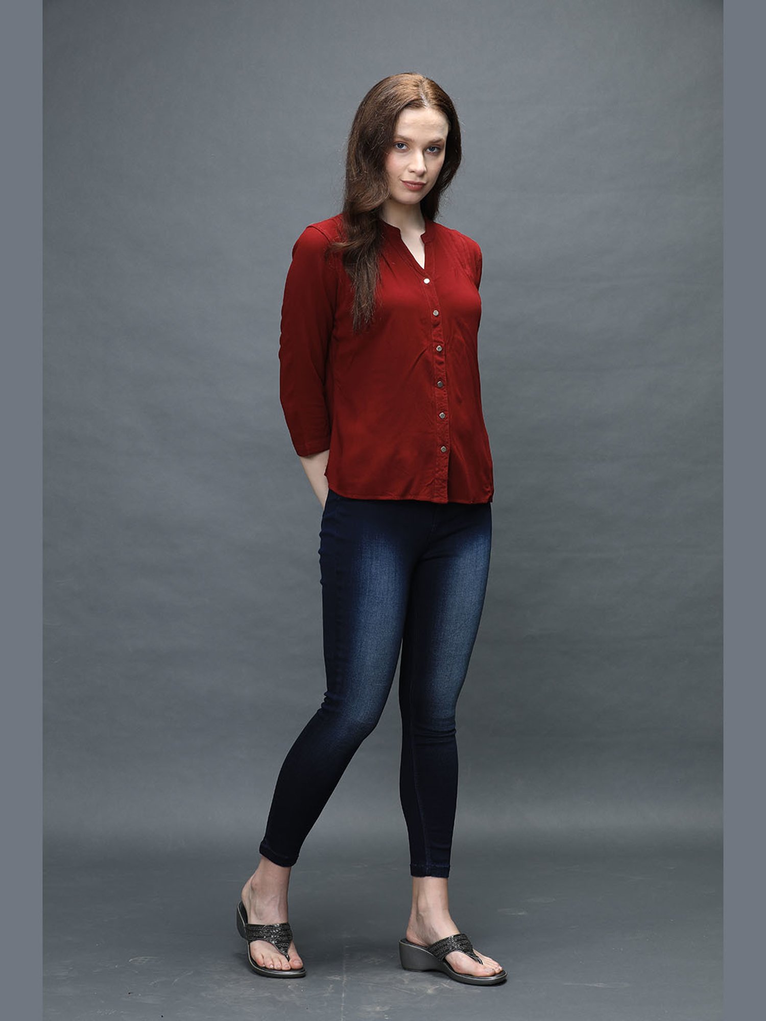 Identiti Maroon Viscose Regular Fit Shirt