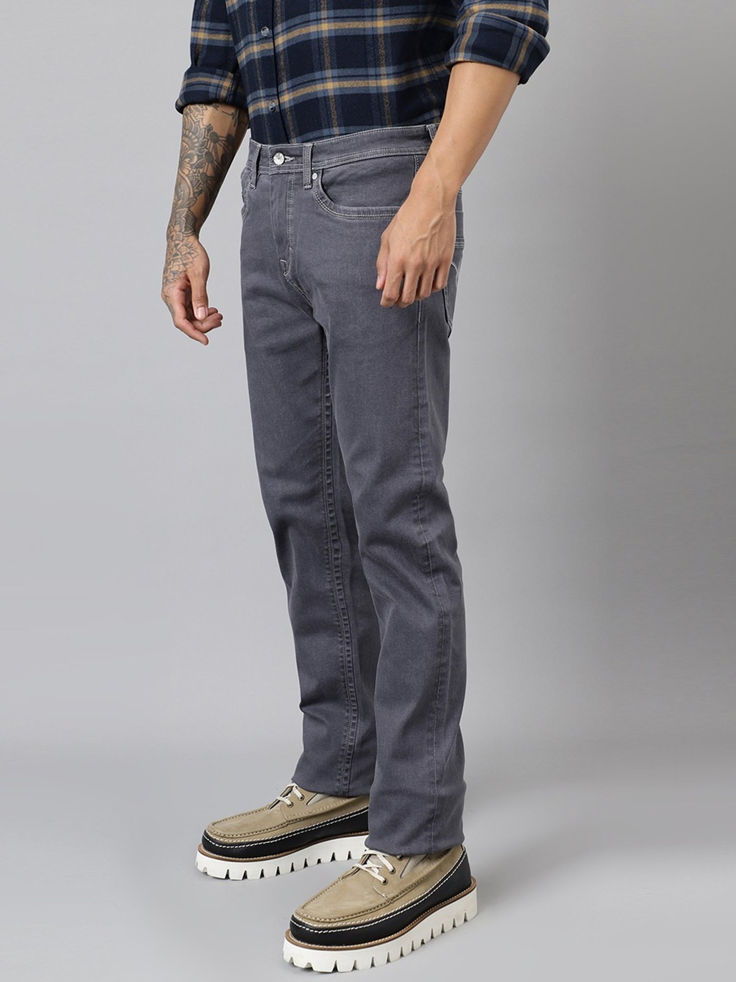 Woodland Grey Cotton Regular Fit Jeans