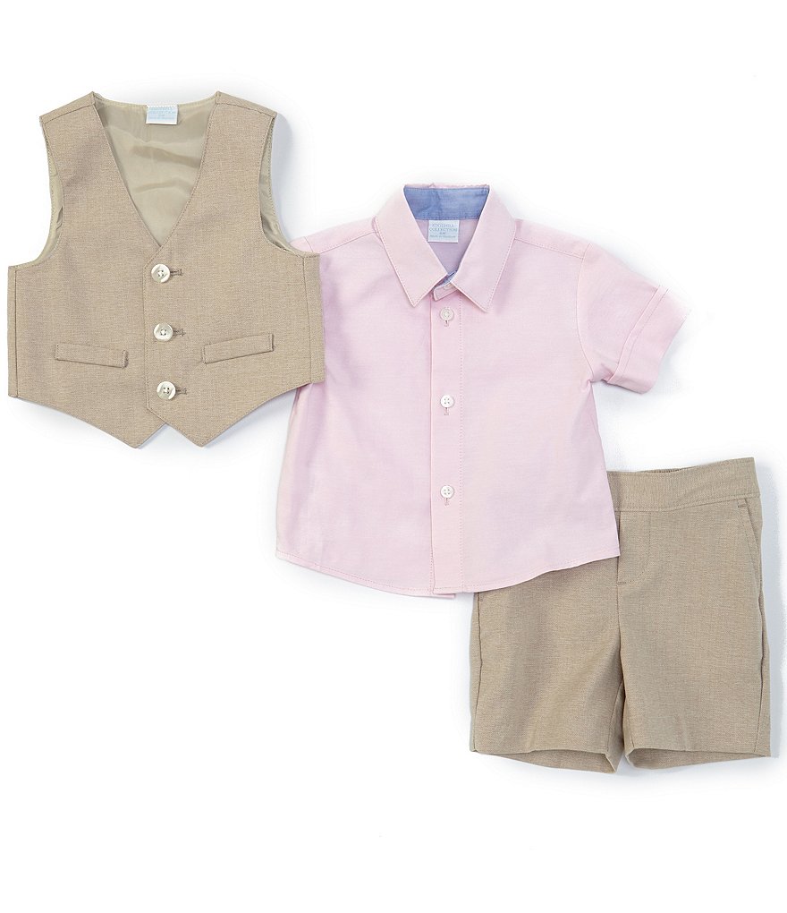 Edgehill Collection Baby Boys Newborn-9 Months Shirt & Cross Shortall Christening Set