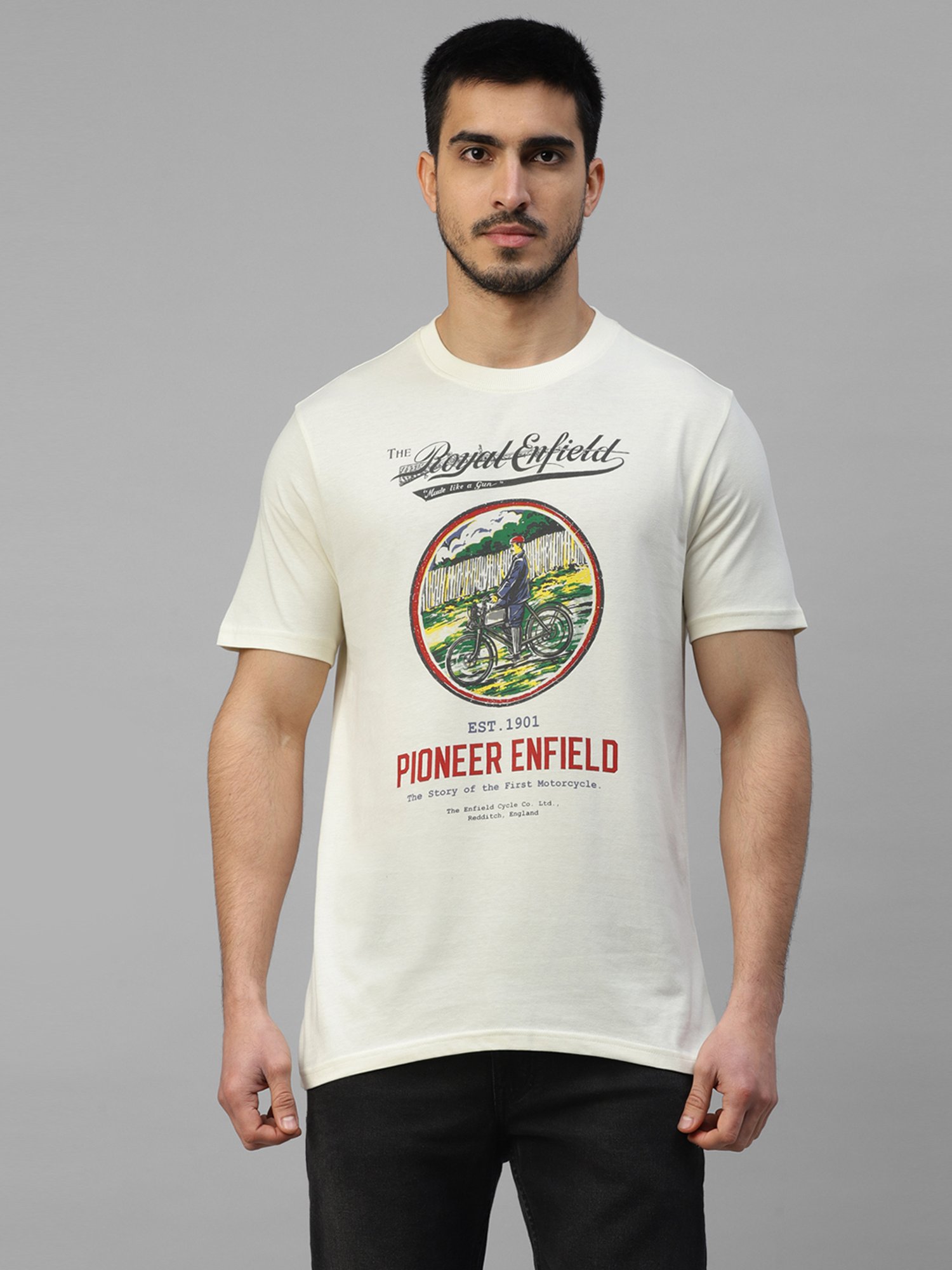 Royal Enfield PIONEER Off White Regular Fit Printed Crew T-Shirt