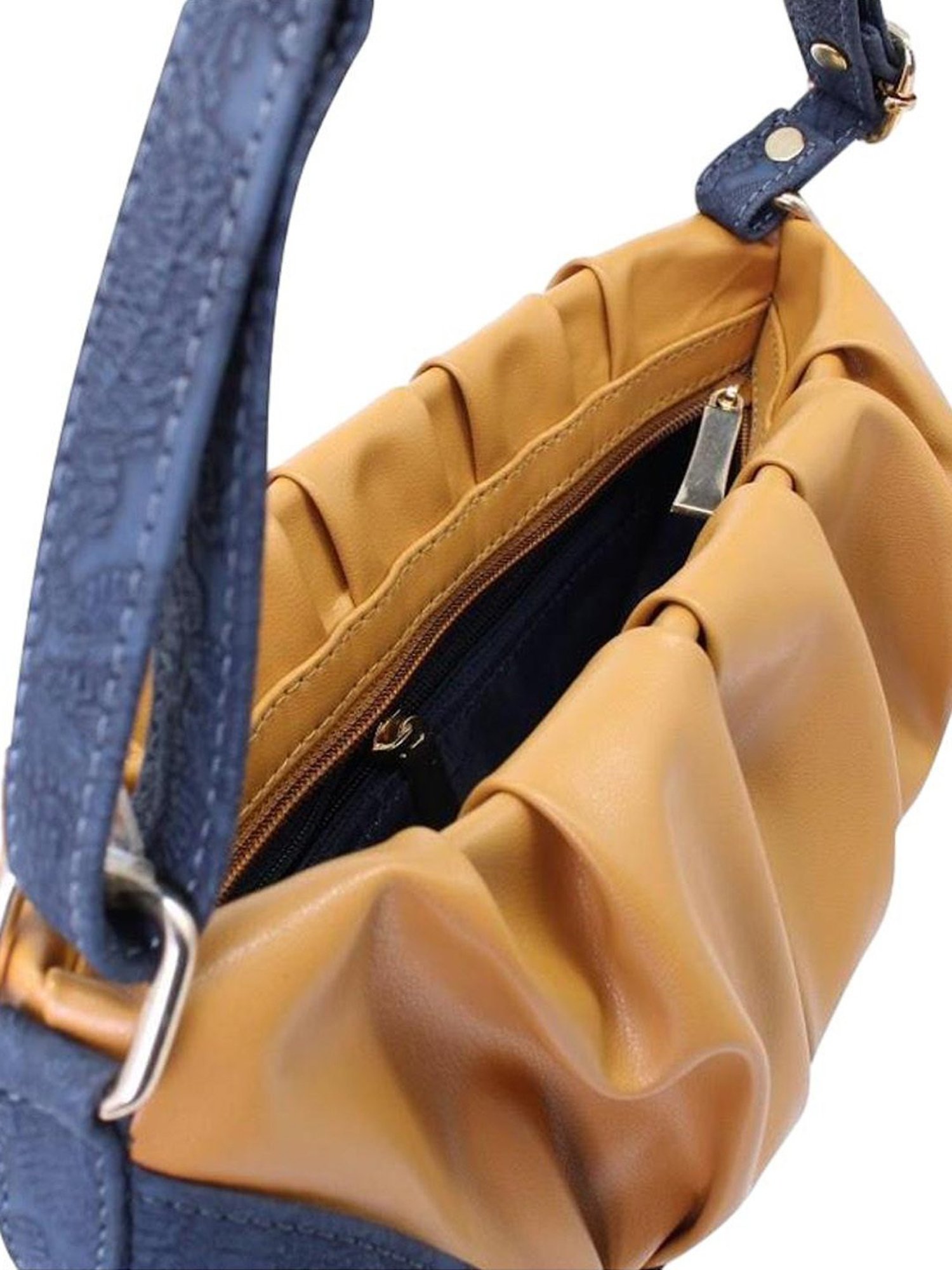 THE HOLISTIK Ishante Navy Blue & Tan Textured Medium Sling Handbag
