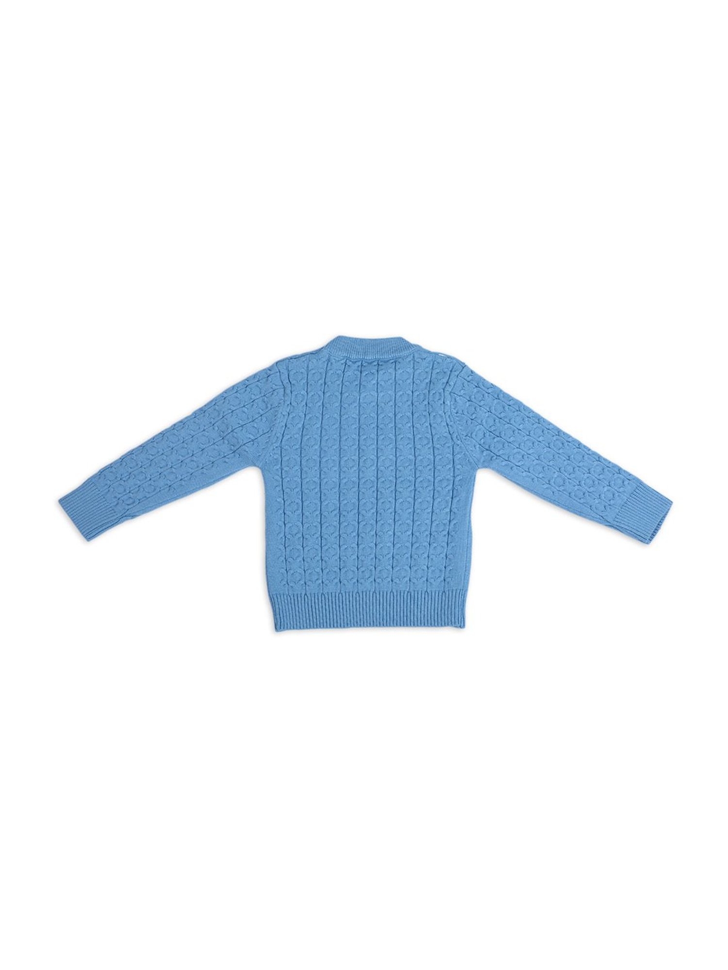 Baby Moo Kids Blue Textured Pattern Full Sleeves Sweater