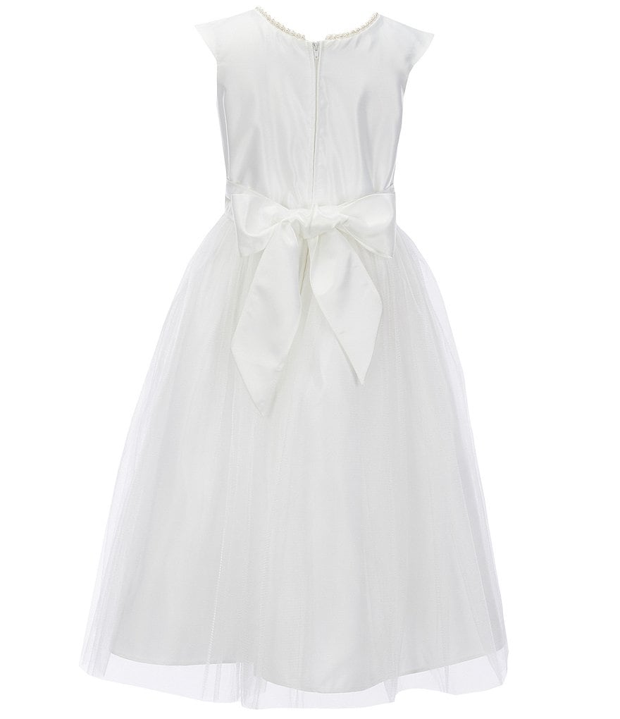 Sweet Kids Big Girls 7-16 Faux-Pearl Satin/Tulle Fit-And-Flare Dress