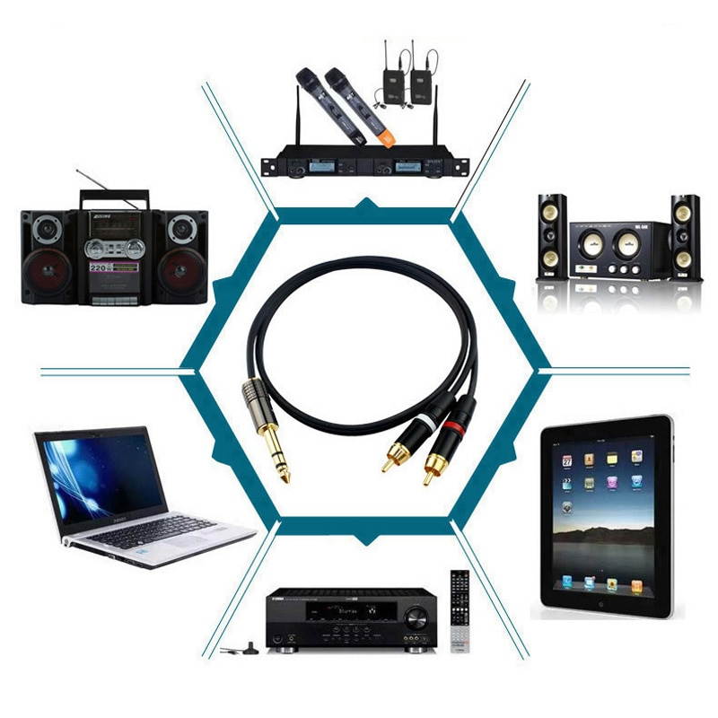 WinAqum Gold Plated TRS 6.35mm 1/4 inch Audio Cable To Dual RCA 2RCA Plug Adapter Video Wire S21 0.5M 30M (1pcs)