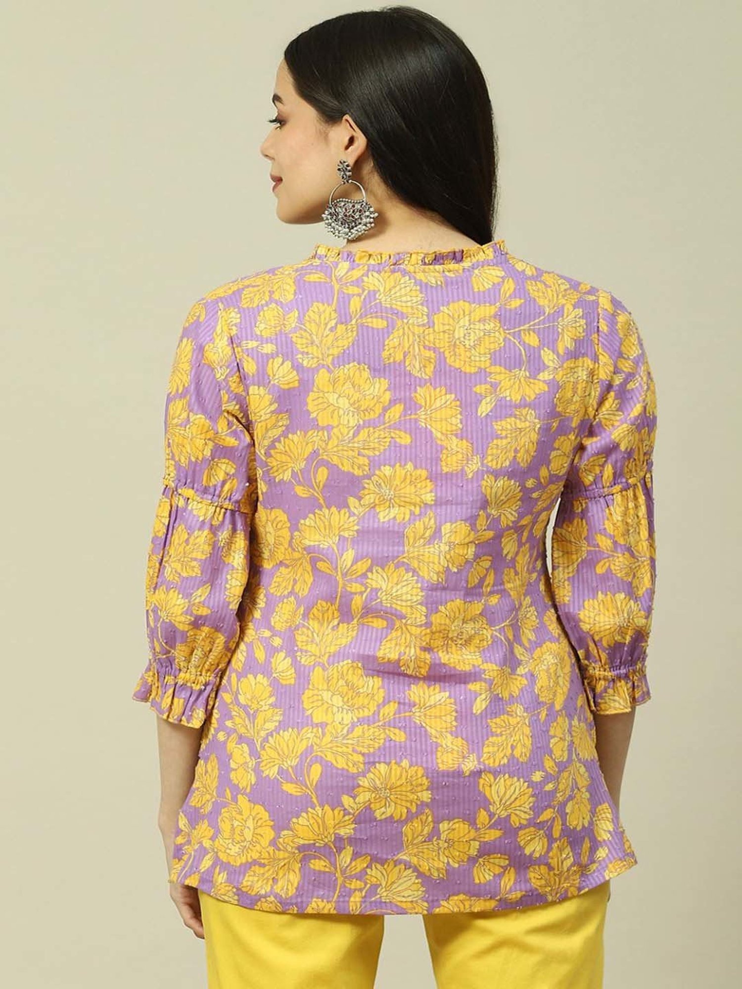 Rangriti Purple Cotton Printed Top