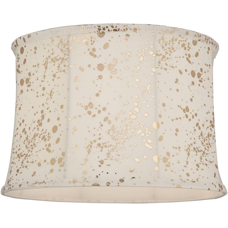Springcrest Off-White Metallic Dot Medium Drum Lamp Shade 15" Top x 16" Bottom x 11" High (Spider) Replacement with Harp and Finial