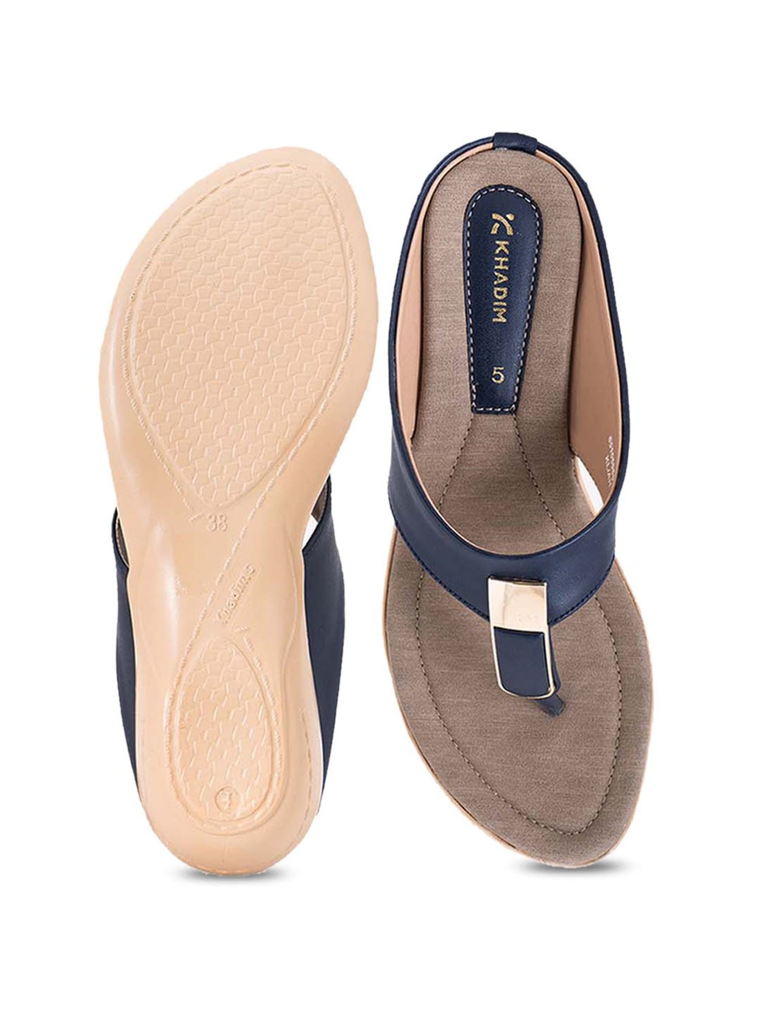Khadim's Women's Navy Thong Wedges