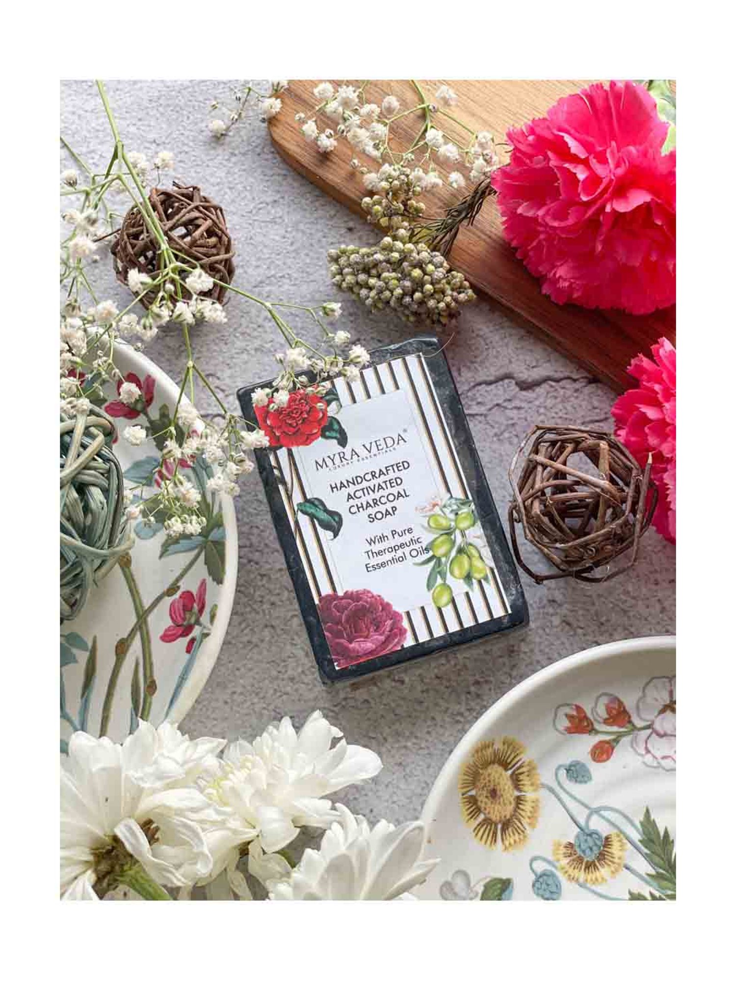 MYRA VEDA LUXURY ESSENTIALS Handcrafted Activated Charcoal Soap - 100 gm