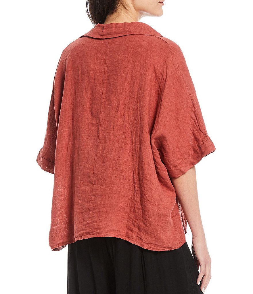 M Made in Italy Shirt Collar Linen Top