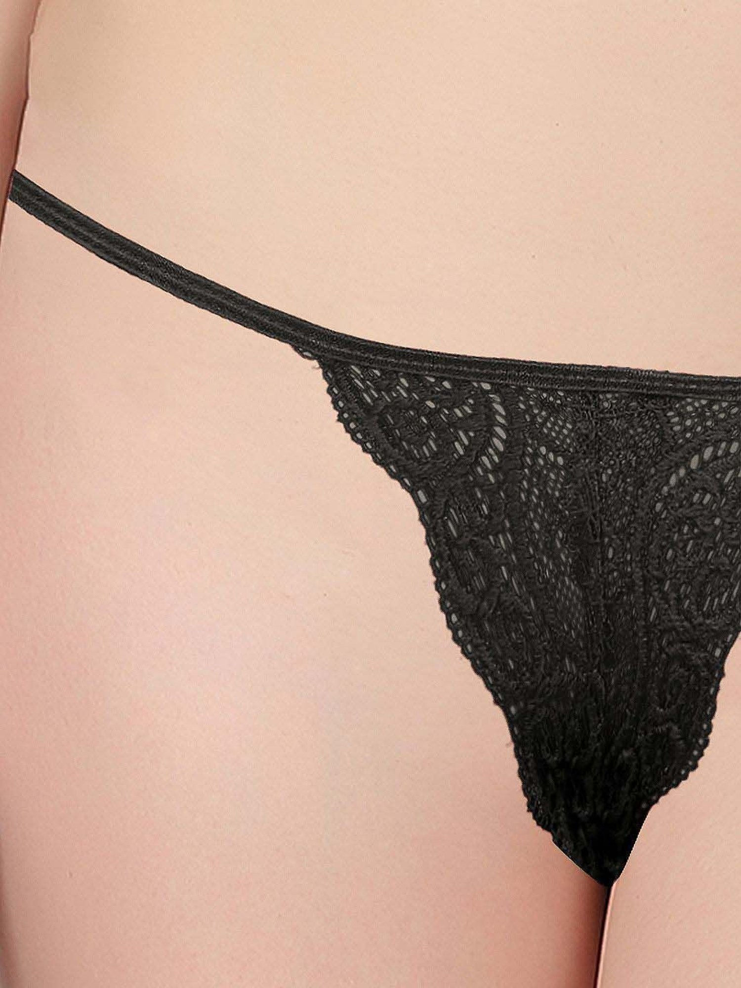 N-Gal Black Lace Work Thong Panty